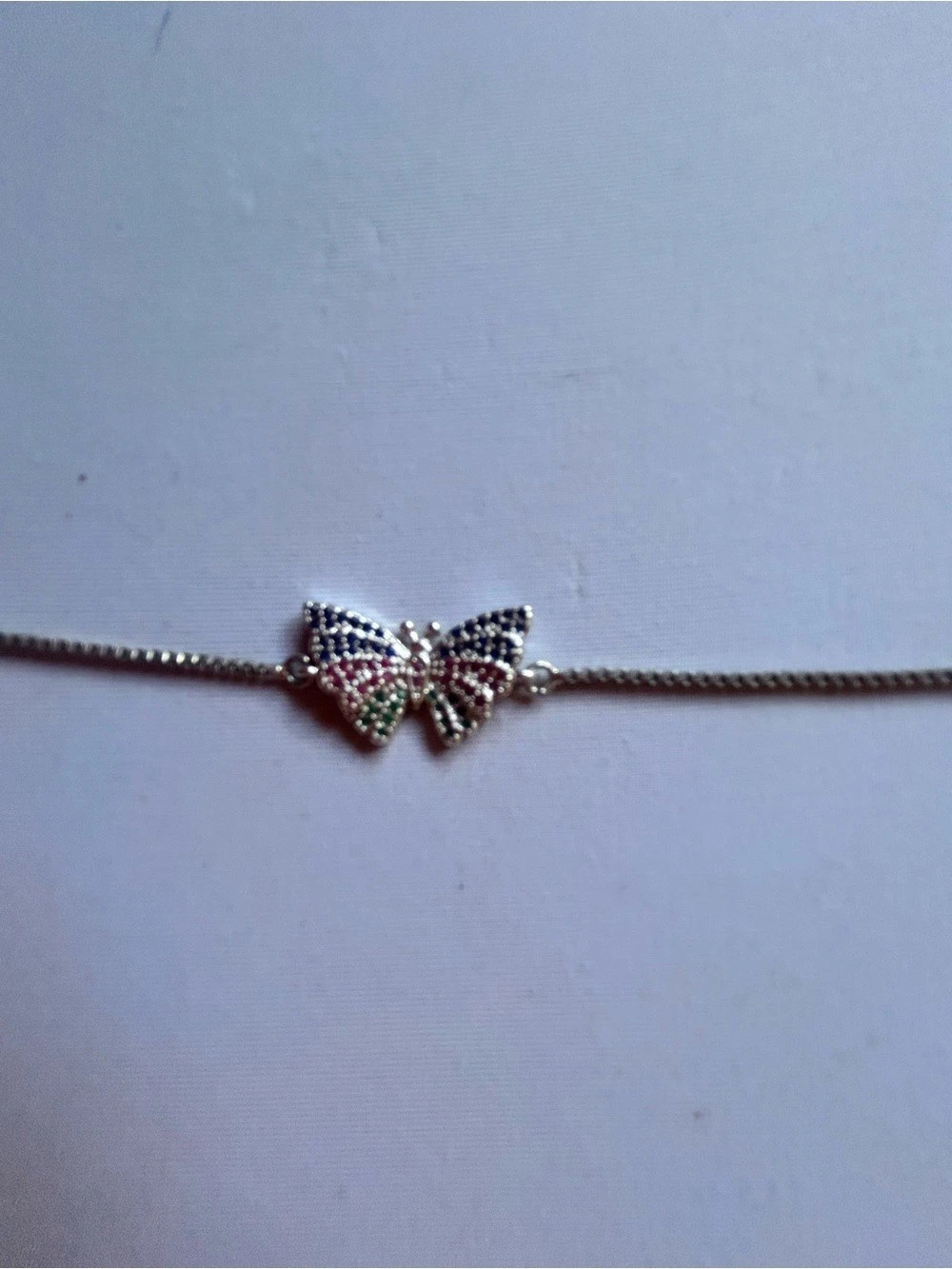Butterfly Pendant Necklace in Silver & Multicolor